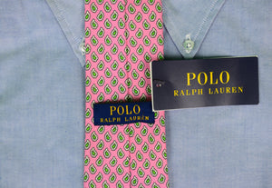 Polo Ralph Pink/ Green Foulard Print Silk Tie (New w/ RL Tag)