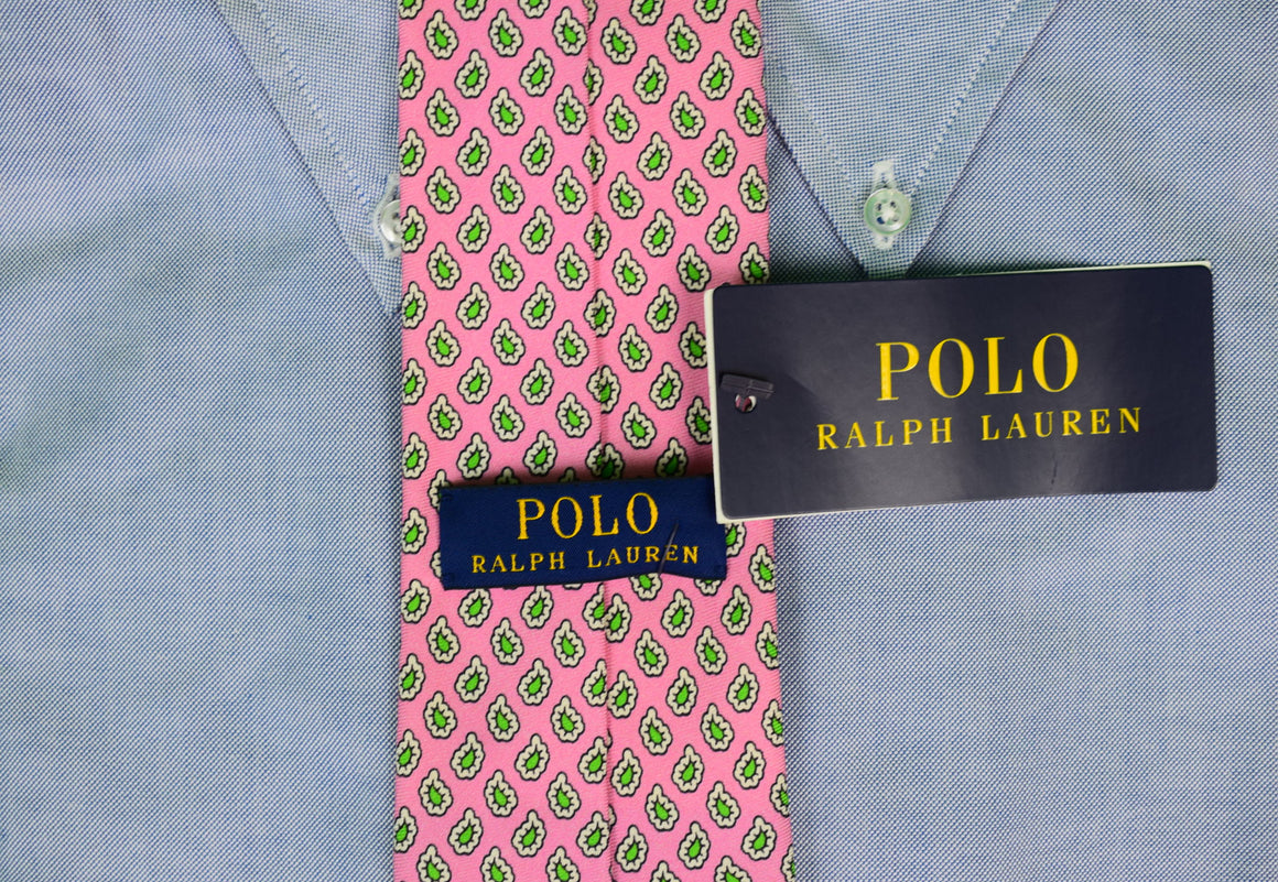 "Polo Ralph Lauren Pink w/ Green Foulard Print Silk Tie" (NWT)