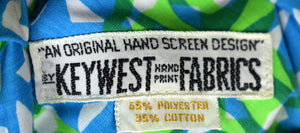 "Key West Fabrics Hand Print Blue/ Green c1970s Batik Tie"