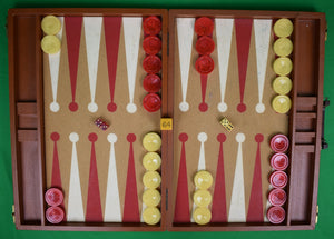 "Backgammon Case w/ Cork Board & Red/ Cream Checkers"