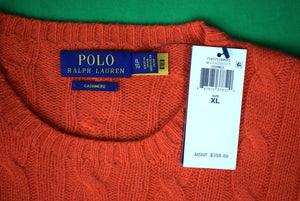 "Polo Ralph Lauren Orange Cashmere Cable Crewneck Sweater" Sz XL (New w/ RL Tag)