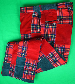 "Brooks Brothers Patch Royal Stewart Tartan w/ Red/ Green Corduroy Trousers" Sz 36
