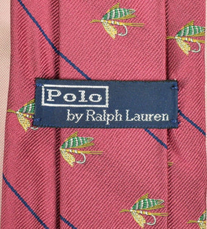 Polo by Ralph Lauren Italian Dusty Rose Silk Tie w/ Trout Fly Motif