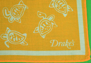 Drake's Italian Cotton Orange Pocket Square w/ Sea Turtle Motif