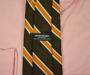 "Brooks Brothers Brown w/ Gold/ White Repp Stripe Silk/ Poly Tie" (SOLD)