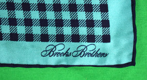 Brooks Brothers Silk Green/ Navy Check Pocket Square (New w/ BB Tag)