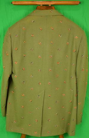 "Chipp Olive Flannel Trout Fly Embroidered c1972 Blazer" Sz 41R