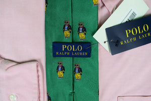 "Polo Ralph Lauren Green Italian Silk Yachtsman Preppy Bear Club Tie" (New w/ RL Tag)