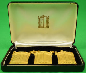 "The "21" Club New York NYC Restaurant 3 Set Gilt Bronze Decanter Tags" (New In "21" Club Box)