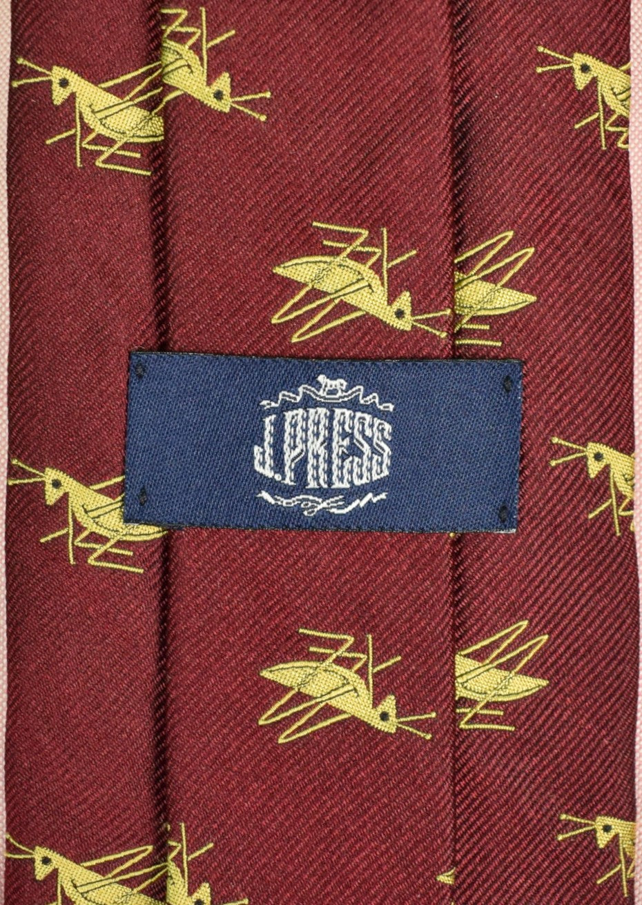 "J. Press Burg English Silk Club Tie w/ Emblematic Cricket Motif" (SOLD)