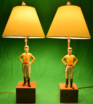 Pair x "21" Club New York Yellow Jockey Silks c1950s Lamps