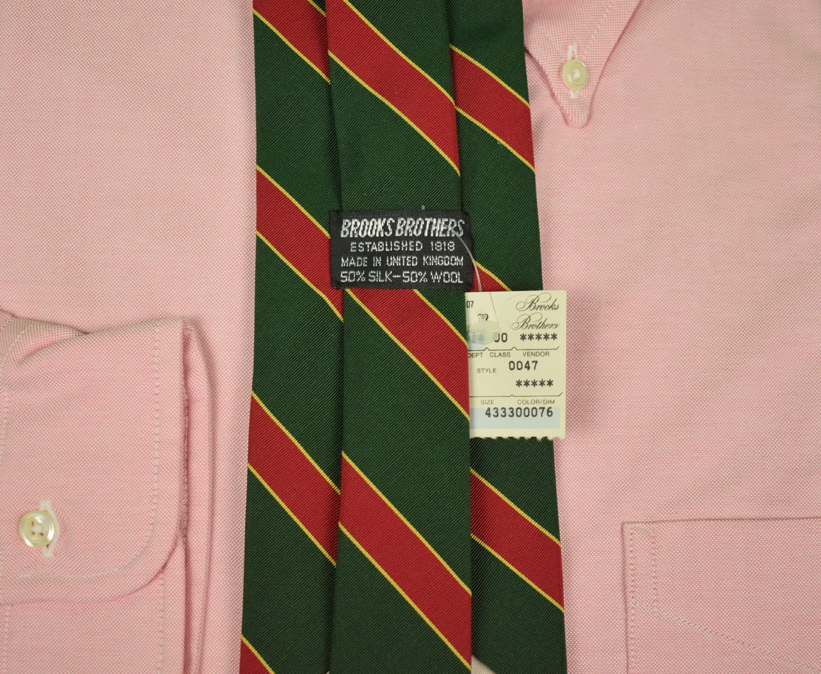 "Brooks Brothers Silk/ Wool Hunter Green/ Red UK Tie" (DEADSTOCK w/ BB Tag)