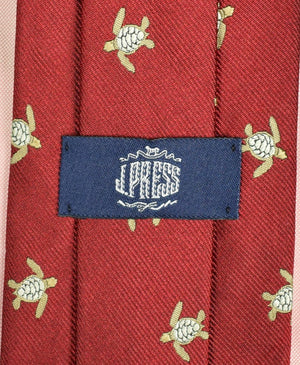 "J. Press Irish Silk Red Tie w/ Emblematic Sea Turtle Motif"