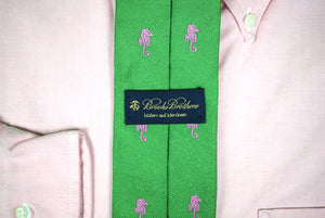 "Brooks Brothers English Silk Green/ Pink Seahorse Tie"