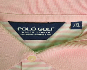 Ralph Lauren Polo Golf Pink/White S/S Stripe Shirt w/ Rolling Rock Club Logo Sz: XXL