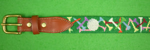 "Hand-Needlepoint Golf Motif Green Belt" Sz: 36 (SOLD)
