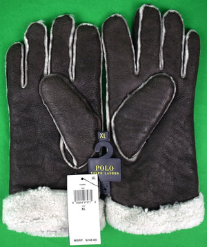 "Polo Ralph Lauren Shearling Lined Leather Gloves" Sz XL (New w/ RL $248 Tag)