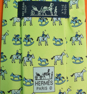 "Hermes Paris 'Jockey On Rocking Horse' Kiwi Green Tie" (SOLD)
