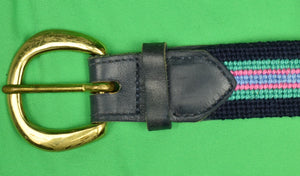 Hand-Needlepoint Pink/ Green & Navy Stripe Belt
