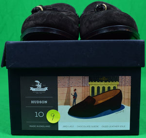 "The Armoury England Hudson Jiro Last Chocolate Suede Tassel Loafers" Sz 10 UK (NIB)