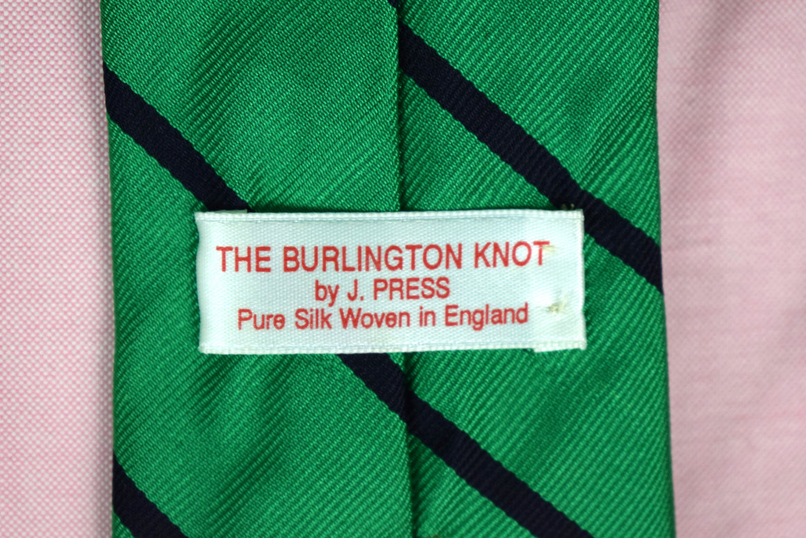 "J. Press Burlington Knot Emerald Green/ Navy Strip English Silk Tie" (SOLD)