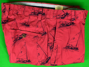 "Brooks Brothers Breton Red Poplin Trousers w/ Vintage Paul Brown Sailboat Print" Sz 32W x 30L