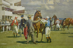 "Unsaddling At Epsom, Summer Meeting" 1932 Colour Print By Sir Alfred J. Munnings (SOLD)