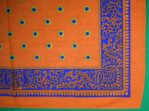 Orange/ Royal Linen Floral/ Paisley Bandana Scarf Handkerchief