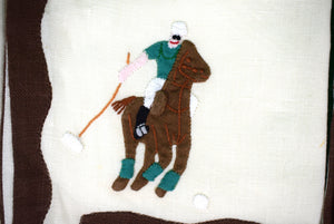 Set Of 4 Madeira Linen Polo Player Embroidered Napkins