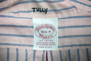 Brooks Brothers Pink/ Blue Butcher Stripe OCBD Shirt Sz 16 1/2- 4