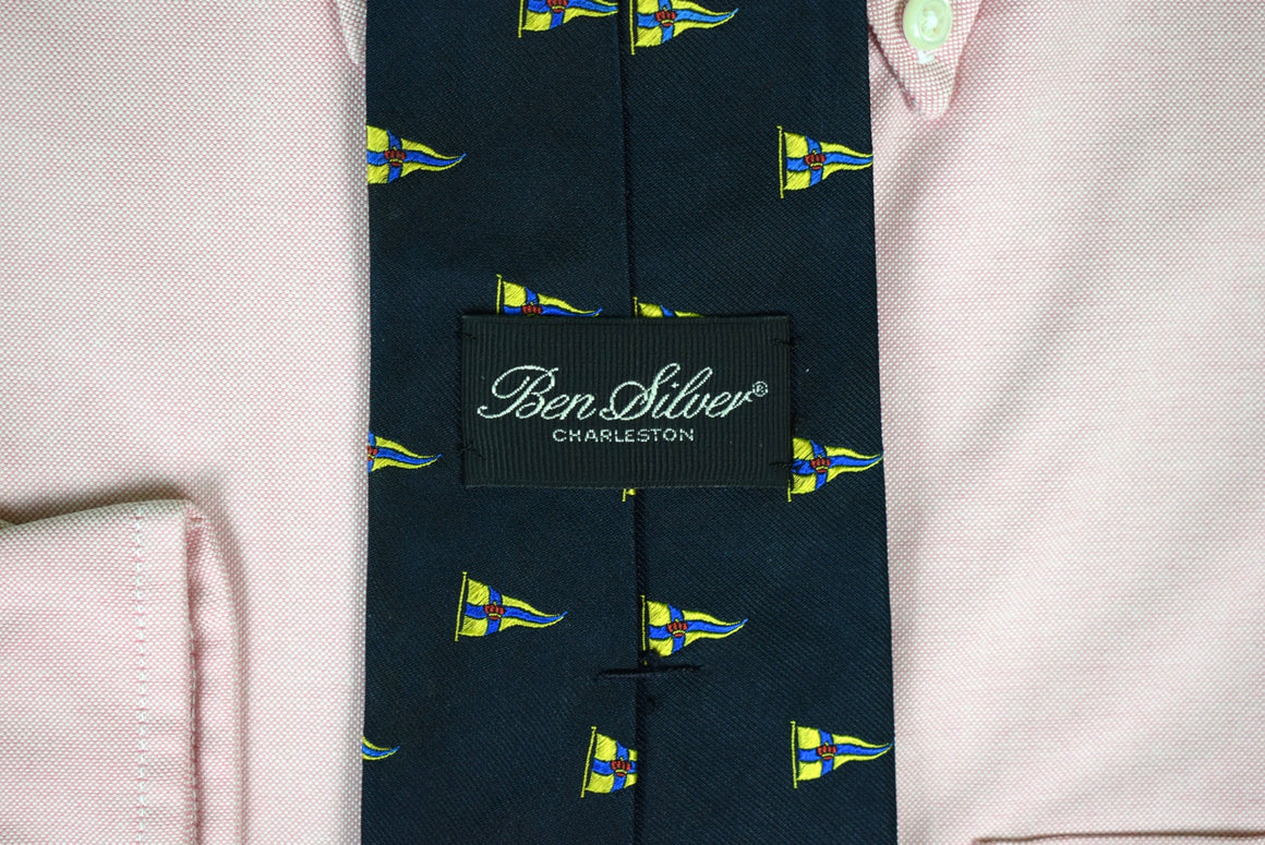"Ben Silver Yacht Club Signal Flag Navy Silk Twill Tie"