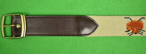 "Hand-Needlepoint Fox Mask & Hunting Horn Needlepoint Belt" Sz: 40