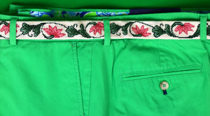 Hand-Needlepoint Pink/ Green Floral Print Belt Sz 35