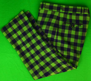 "Chipp Kelly Green/ Navy Check Irish Linen Trousers" Sz 34