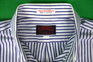 O'Connell's Blue/ White Butcher/ Tape Stripe Broadcloth BD Shirt Sz 16 1/2-33