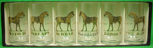 "Box Set x 6 Gold-Leaf Race Horse/ Course Glasses" (NIB)