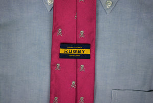 "Rugby Ralph Lauren Rugby Skull & Crossbones Hot Pink Italian Silk Tie" (SOLD)