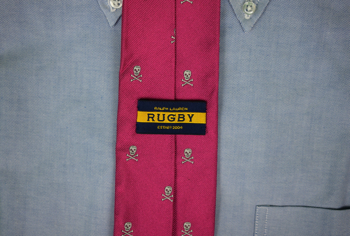 "Rugby Ralph Lauren Rugby Skull & Crossbones Hot Pink Italian Silk Tie" (SOLD)
