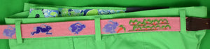 Hand-Needlepoint Pink Belt w/ Purple Bunnies Sz 39