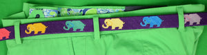 "Hand-Needlepoint Purple Belt w/ Multi Elephants" (New/Old Stock)