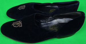 "Douglas Fairbanks Jr. Black Velvet Slippers w/ Bullion Monogram Made By Maxwell Dover Street London" Sz 11 (SOLD)