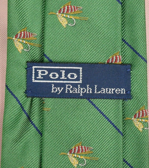 Polo by Ralph Lauren Sage Green Italian Silk Tie w/ Trout-Fly Motif