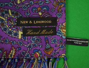 "New & Lingwood Handmade In England Purple Madder Mughal Silk Scarf"