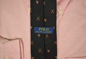 "Polo Ralph Lauren Black Italian Silk Tie w/ Fox Masks & X'd Rifles"