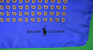 "Polo Ralph Lauren Italian Silk Blue w/ Red Paisley Pocket Square" (New w/ RL Tag)