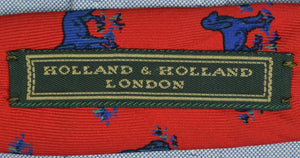 "Drakes x Holland & Holland English Red Silk Club Tie w/ Spaniel Motif" (SOLD)