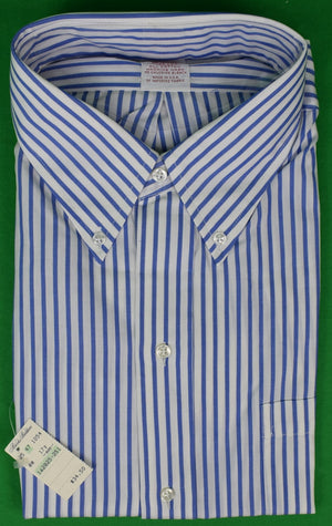 Brooks Brothers Blue Bengal Stripe S/S B/D Sport Shirt Sz 17 1/2 (DEADSTOCK w/ BB Tag)