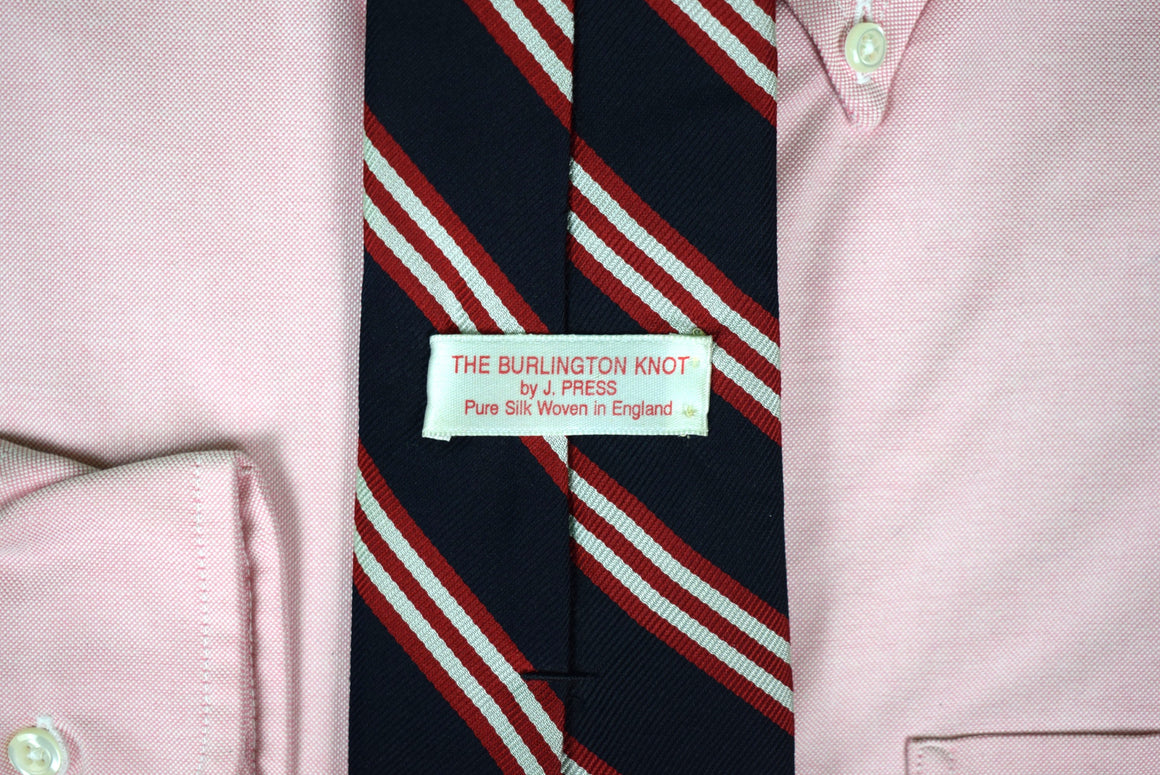 "J. Press Burlington Knot Navy/ Red/ White Repp Stripe Tie" (SOLD)