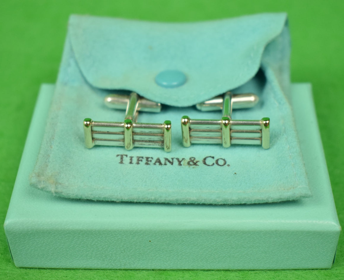 "Tiffany & Co Sterling & 14k Gold Tri-bar T-Back Cufflinks"