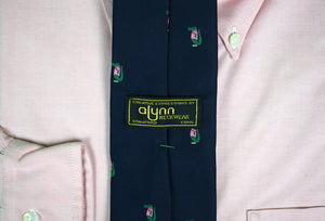 The Ultimate Prep c1982 Pink & Green Alligator Navy Club Poly Tie by Alynn